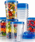 Leakproof 10 Pack 32 Ounce Freezer Storage Containers With Twist Top Lids BPA Free Reusable Food Storage For Meal Prep Leftovers And Pantry Organization Great For Busy Weeknights, stacked with fruits and vegetables