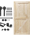 Unfinished Knotty Barn Door 42 By 84 Inches With Classic British Brace Solid Spruce Wood Double Sided Surface Panels Includes 8 Ft Sliding Door Hardware Kit Simple Assembly Ready To Stain Or Paint Great For Modern Rustic Homes