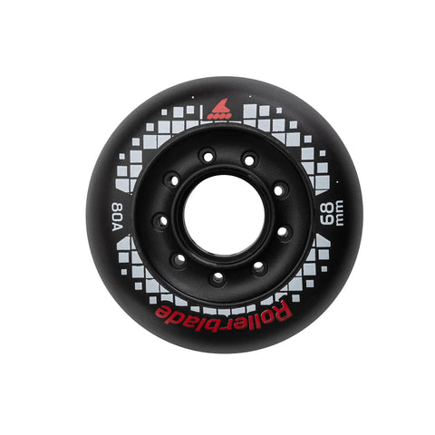 Apex 68mm 80A Inline Skate Wheel featuring wider profile for extra grip and solid core, shown flat, made in the USA.