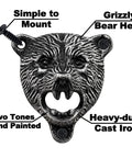 Keep Your Cold Ones Rolling Smooth With This Heavy Duty Cast Iron Vintage Beer Bottle Opener Wall Mount Featuring Sculpted Grizzly Bear Head And Gripping Teeth Lever For Man Cave Bar Setup - close-up view of painted bear head opener