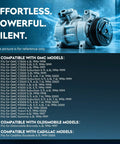 Oem Standard Heavy Duty Road Tough Ac Air Compressor With Clutch, showcasing compatibility with GMC and Oldsmobile models.