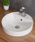 BA141 18 Inch Round Ceramic Above Mount Bathroom Basin With Single Hole Faucet Setup And Rear Center Drain No Fuss Built To Last Porcelain Sink For Modern Homes