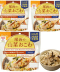 Instant Mountain Veggie Sansai Okowa Rice Meal Grab And Go For Camping And Emergency Prep Pack Of 3 Each 100g Just Add Hot Or Cold Water Ready In Minutes Made In Japan Alpha Rice Flavor packaging and prepared dish in bowl