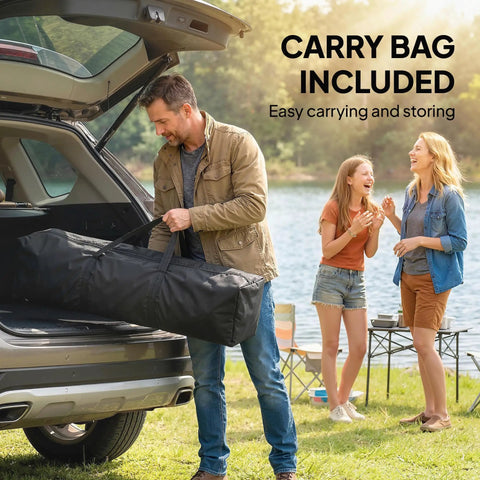 Man holding carry bag with No Tool Setup 10 X 11 Ft Pop Up Gazebo Screen Tent Portable Instant Canopy near car trunk