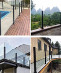 Level Up Your Outdoor Setup With This Game Changing Black Steel Glass Railing Kit Designed For Wide Decks And Covered Patios To Deliver Crisp Sight Lines And Simple Adjustable Height Mounting, showcasing various installations.