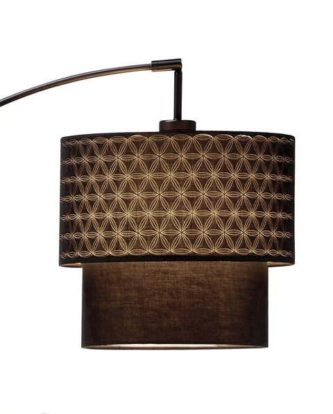 Detail of Gala Arc Floor Lamp in Black with Adjustable Arm, Double Kaleidoscope Fabric Shade, Modern Living Room Accent
