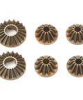 Steel Bevel Gear Set For TA06 Diff Unit, Heavy Duty Metal Gears For Tough Rally RC Driving, Replaces Plastic Diff, Fits TA06 XV-01 FF-03R And Gear Diff Unit II, Includes Two Large And Two Small Bevel Gears shown flat arrangement