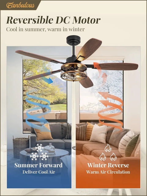 52 Inch Farmhouse Ceiling Fan With Light And Remote Black Industrial Caged Flush Mount With 6 Speed Reversible Motor Indoor Use