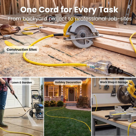 Heavy Duty 100 Ft Outdoor Extension Cord 10 3 Gauge SJTW 10 AWG 3 Prong Power Cable With Lighted End Waterproof for tools