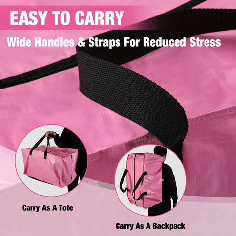 Extra Large Move Bags Set With Zippers And Carrying Handles Heavy Duty Storage Tote With Backpack Straps in pink shown as tote and backpack