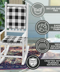 Comfy Porch Rocking Chair Cushions Set For Indoor And Outdoor Use With Secure Ties Easy To Clean 20 By 17 By 2 Inches Jurby Black White Assembled In The USA shown on rocking chair.
