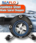 01 Series Macerator Pump 12V DC 12 GPM 45 LPM with stainless steel 4-blade chopper and yacht in background