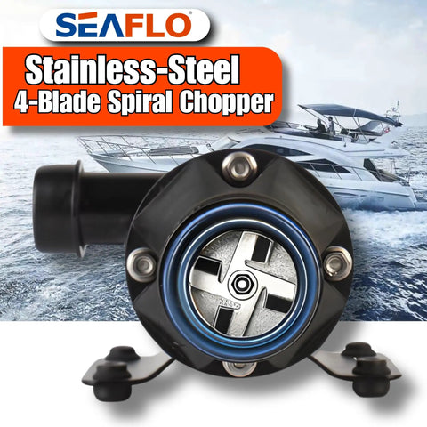 01 Series Macerator Pump 12V DC 12 GPM 45 LPM with stainless steel 4-blade chopper and yacht in background