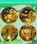 DIY Miniature House Kit With LED Lights, Wooden Dollhouse Craft Kit For Adults And Teens, Tiny Bamboo Stream Garden Dollhouse