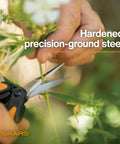 6 Inch Pruning Snips For Flower Stems, Herbs, Buds, And Small Plants With Stainless Steel Blades cutting a flower stem