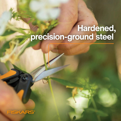 6 Inch Pruning Snips For Flower Stems, Herbs, Buds, And Small Plants With Stainless Steel Blades cutting a flower stem