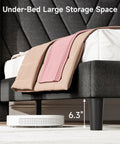 Prime Queen Platform Bed Frame Featuring Adjustable Wingback Headboard And Built In Type C Usb Charging Ports, showing under-bed storage space.