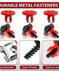 Heavy Duty T30 Torx Engine Splash Shield Screws And U Bolt Clips 10 Set Fits Ford Escape Fusion F150 Explorer Undertray Skid Plate Hardware Kit showing durable red fasteners with metal backing.