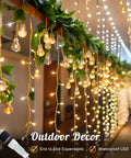 304 LED Curtain Lights Outdoor 9.8Ft By 9.8Ft With 8 Modes Plug In Connectable Fairy String Lights decorating a room with greenery.