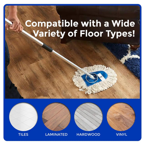 Heavy Duty Cotton Wedge Dust Mop Head For Hardwood Floors And Commercial Janitorial Use Rock Solid With Hand Stitched Yarn on wooden floor.