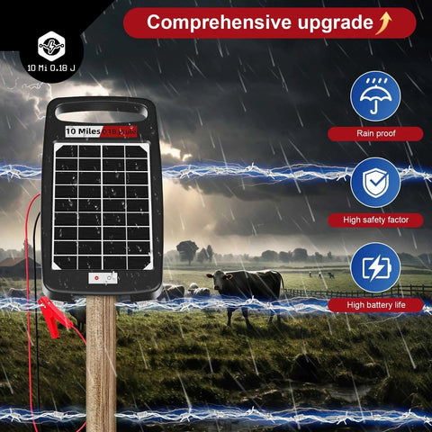 Solar Powered Fence Charger 0.18J Output With 24 7 Day Night Protection Portable Fence Energizer in rainy field