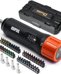 All-In-One 46-Piece Torque Screwdriver Kit With 1/4 Inch Drive, Adjustable 10-70 In-Lbs, Includes 40 S2 Bits And 5 CR-V Nut Drivers, Portable Case For Electronics, Bike, DIY And Repair, Orange, with case and bits displayed