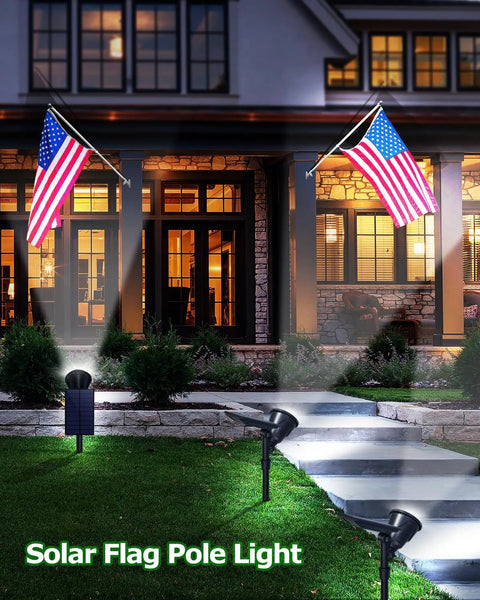 Bright Solar Spot Lights Outdoor Waterproof 18 LED 2 Mode Brightness Dusk Till Dawn Landscape Lighting illuminating flags