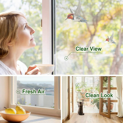 Aluminum Window Screen Mesh Roll 3x25 Insect Screen For Sliding Doors Patio Balcony DIY Installation with bird outside