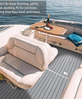 EVA Foam Boat Decking With 3M Self Adhesive Backing Faux Teak Marine Flooring Non Slip Pad shown on yacht deck with seating area