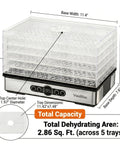 Compact Food Dehydrator Dryer With Adjustable Temp Control And Smooth Airflow Design, measuring 11.4" x 7.5", features 5 trays.