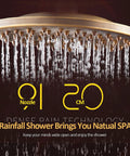 Top Shelf Antique Brass Shower System With Swivel Tub Spout And Adjustable Handheld Sprayer Featuring 8 Inch Rain Shower Head for bathrooms, showing 8 inch rainfall shower head with water flowing.