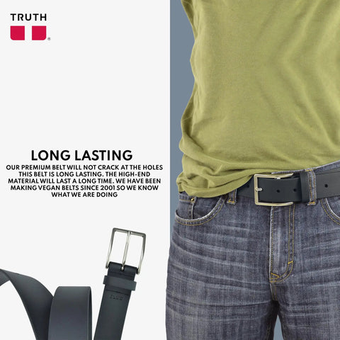 Vegan Men's Belt For Work And Everyday Wear, Built To Last Durable Classic Black Belt For Jeans And Pants, Timeless Style In Black Or Brown, Everyday Comfort And Tough Build, Size 38