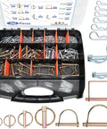 Heavy Duty Hitch Pins And Clips Kit With R Clips, Cotter Pins, Lynch Pins And PTO Pins For Tractor, Trailer, Truck, Lawn Mower And Farm Equipment, 242 Piece Assortment For 3 Point Hitch Accessories visible in organizer case