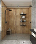 5 Foot Frameless Black Sliding Glass Shower Door Running Track Barn Style Hardware Set For Space Saving Bathrooms