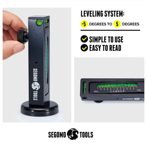 Adjustable Universal Magnetic Camber And Caster Gauge Durable Steel Build, leveling system from -5 to 5 degrees for wheel alignment.