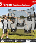 Boy using All In One 7x7 Football And Multi Sport Throwing Net With 5 Target Holes, Beast Mode Ready Heavy Duty Impact Resistant Practice Net