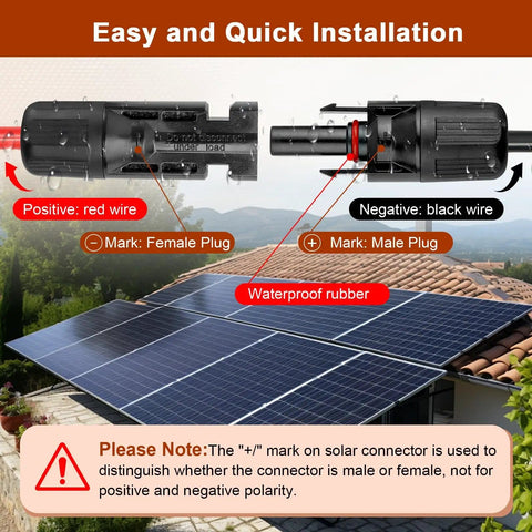 Visual instructions for connector setup with Solar To DC 8mm Charge Extension Cable 10 Ft 12AWG Plus 14AWG Copper Core