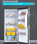 Big Boy 17 Cu Ft Convertible Freezer And Refrigerator interior view showcasing shelves, recessed handle, and adjustable leveling legs.