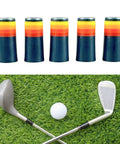 Five Piece Golf Iron Ferrules Repair Kit For Easy Club Upgrades, colorful taper tip adapters on grass with clubs and ball