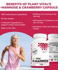 Benefits of D Mannose Capsules 1000mg With Cranberry Extract Hibiscus And Dandelion For Urinary Tract Support, bottles and running woman