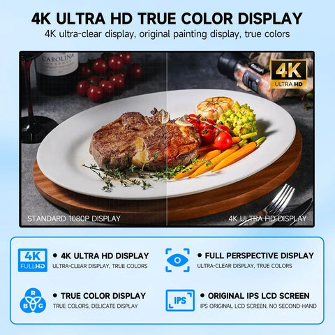 Ready To Roll 55 Inch 4K Digital Menu Board Wall Mount Commercial Signage Display showing vibrant food images in 4K quality.