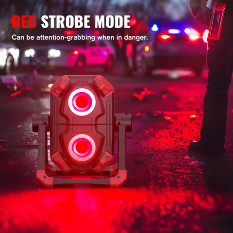 2Pack Rechargeable LED Work Light With Magnetic Bases, 2500LM 6500K Cool White in red strobe mode during roadside emergency