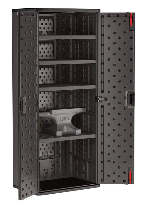 Open 19 Cubic Ft Heavy Duty Resin Cabinet with Lockable Handles, Metal Reinforced Shelves for Basement, Garage Storage, Black