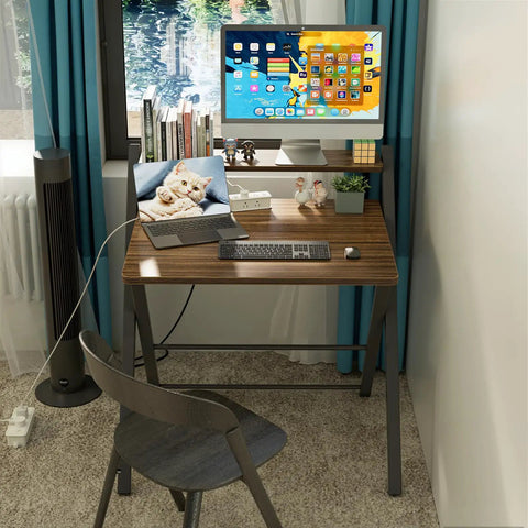 No Assembly Folding Desk With Two Tier Shelf For Home Office Dorm Or Apartment Go To Workstation Space Saving Portable Laptop And Computer Desk Quick Setup Collapsible Table Espresso Finish