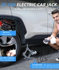 Electric Car Jack 3 Ton Scissor Floor Jack Set with 12V Automatic Lift in use with SUV for roadside emergency tire change