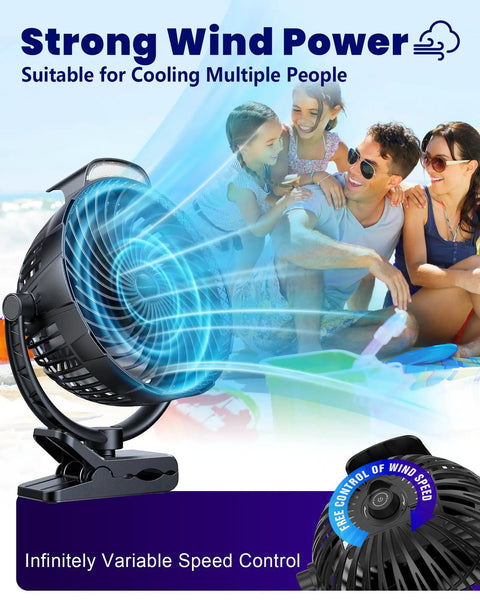 Rechargeable Clip On Fan 10000mAh, 8 Inch Portable Desk And Bedside Fan With Led Light, showing strong wind power effect
