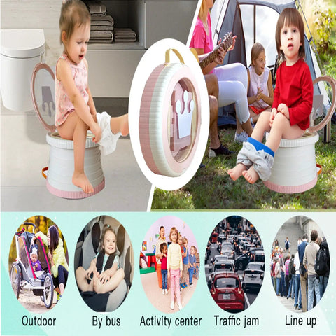 Lightweight Folding Toddler Potty Travel Seat With Leak Safe Disposal Bags Compact Road Trip Bathroom Hack Pink Grab And Go Portapotty Solution For Kids Camping Daycare And Weekend Getaways
