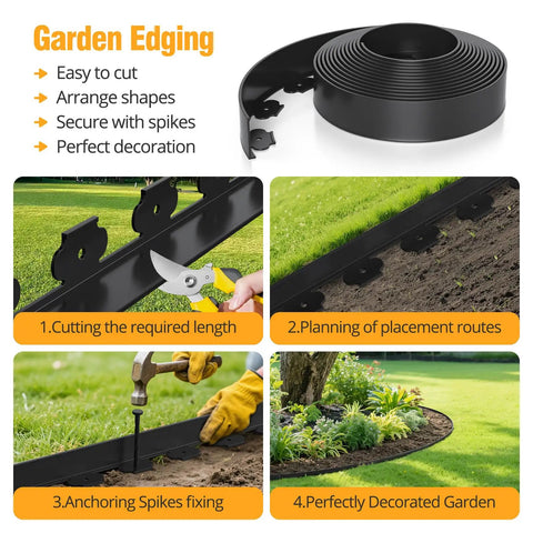 Heavy Duty 33 Foot Landscape Edging No Dig Plastic Garden Border Two Inch Tall Strong Border With 30 Anchoring Spikes Easy Installation In Sun And Rain Black installation process and uses.