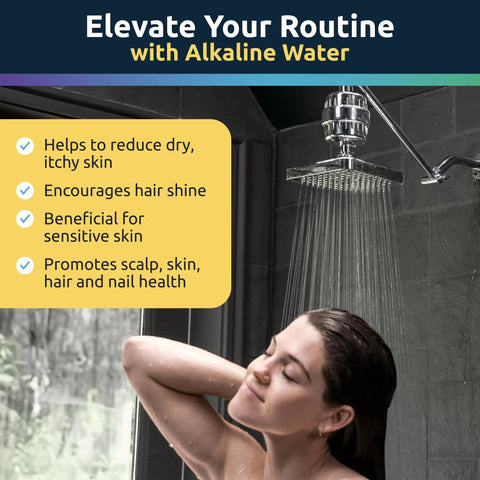 Woman enjoys shower with High Output Shower Head Filter For Hard Water With 15 Stage Filtration Boosts pH Levels And ORP Removes Chlorine