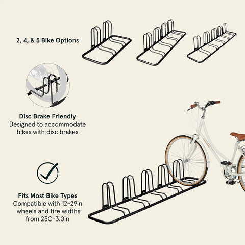 Stash Rack Bike Floor Stand For 2, 4, And 5 Bikes Easy Tool-Free Garage-Ready Storage Organizer Weather-Resistant Powder Coated Steel
